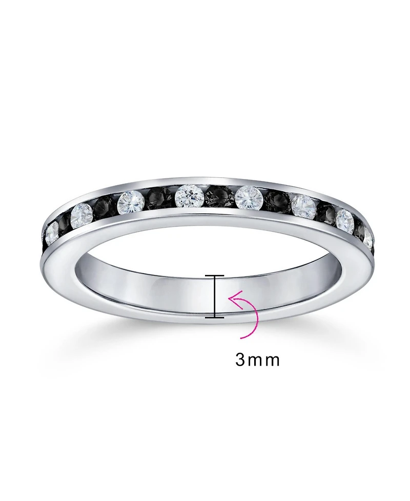 Bling Jewelry Cubic Zirconia Thin Stackable Cz Channel Set Eternity Band Ring .925 Sterling Silver 3MM