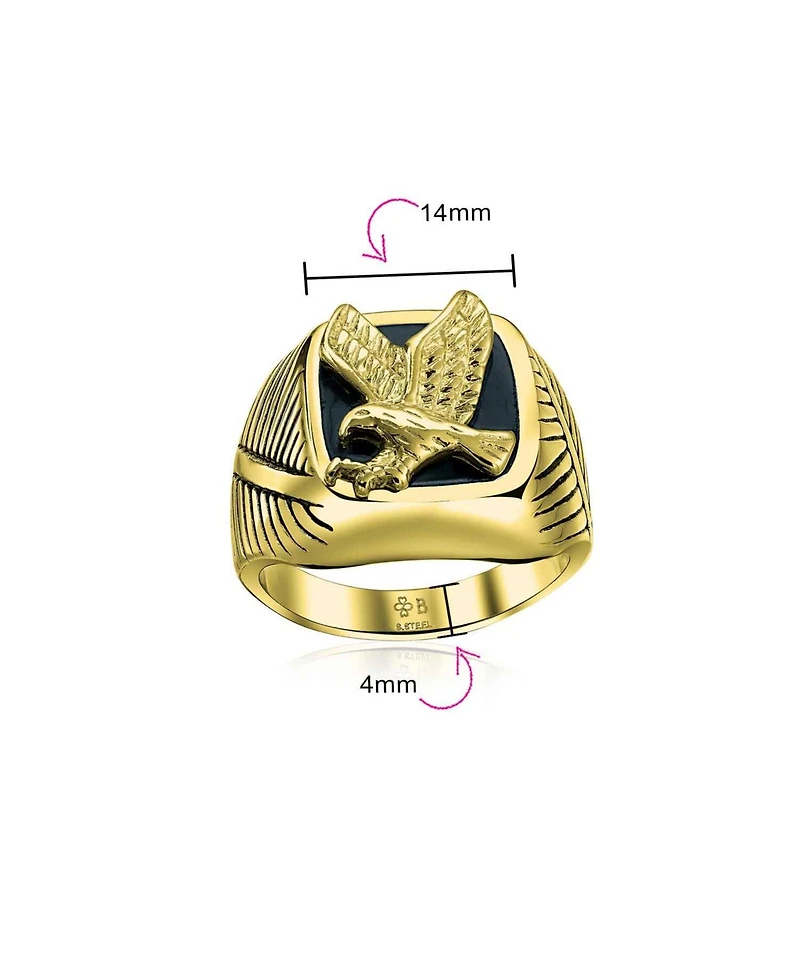 Bling Jewelry Large Statement Square Black Patriotic Usa American Bald Eagle Signet Ring Stainless Steel
