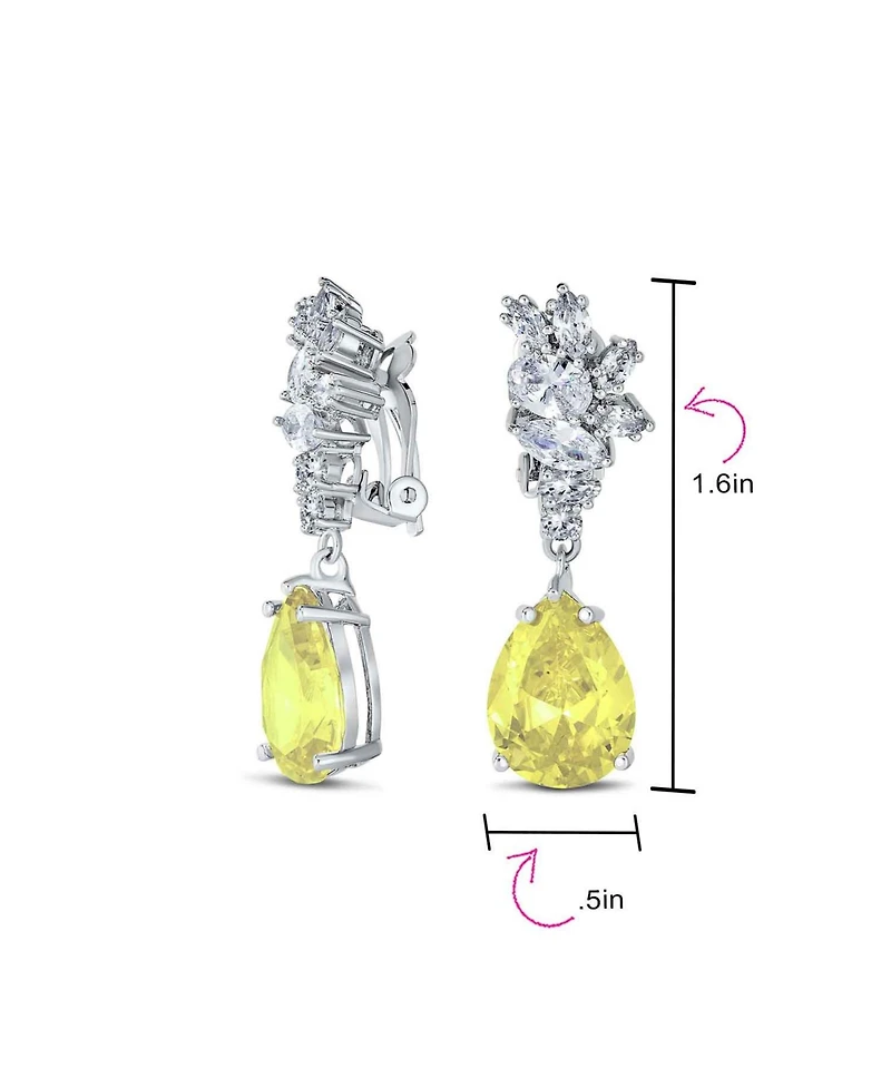 Bling Jewelry Cubic Zirconia Cz Statement Dangle Leaf Teardrop Formal Chandelier Clip On Earrings Silver Plated