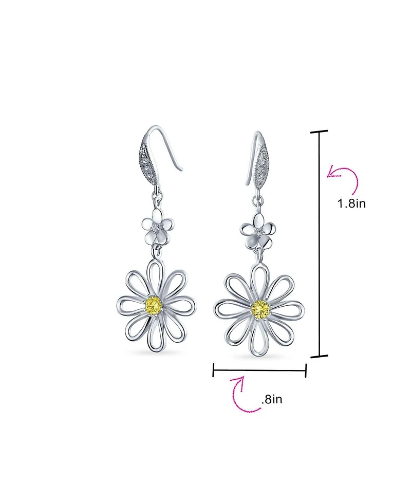 Bling Jewelry Floral Garden Cubic Zirconia Accent Open Flower Shape Cz Daisy Dangle Earrings French Wire Silver Plated