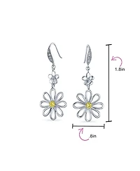 Bling Jewelry Floral Garden Cubic Zirconia Accent Open Flower Shape Cz Daisy Dangle Earrings French Wire Silver Plated