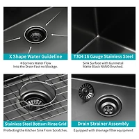 Streamdale 10" Deep Gunmetal Black Stainless Steel Kitchen Sink