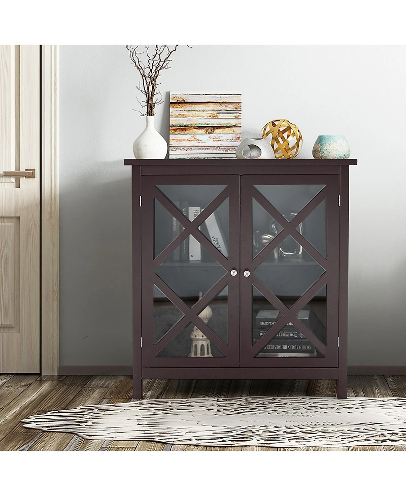 Kitchen Storage Cabinet Buffet Sideboard w/ Glass Doors & Adjustable Shelf