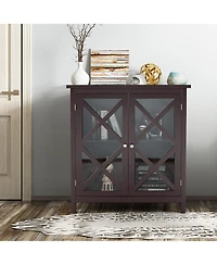 Kitchen Storage Cabinet Buffet Sideboard w/ Glass Doors & Adjustable Shelf