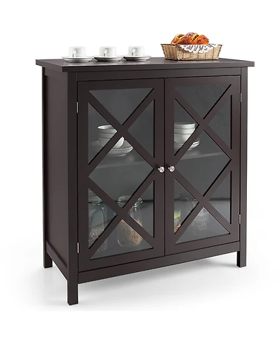 Kitchen Storage Cabinet Buffet Sideboard w/ Glass Doors & Adjustable Shelf