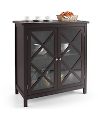 Kitchen Storage Cabinet Buffet Sideboard w/ Glass Doors & Adjustable Shelf