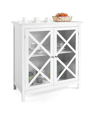 Kitchen Storage Cabinet Buffet Sideboard w/ Glass Doors & Adjustable Shelf