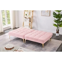 Simplie Fun 71" Convertible Sofa Bed Futon With Gold Metal Legs Teddy Fabric (Pink)