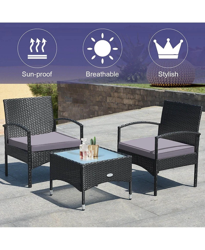 Slickblue 3 Pieces Patio Wicker Rattan Furniture Set with Cushion for Lawn Backyard