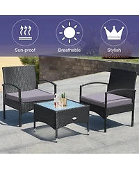 Slickblue 3 Pieces Patio Wicker Rattan Furniture Set with Cushion for Lawn Backyard