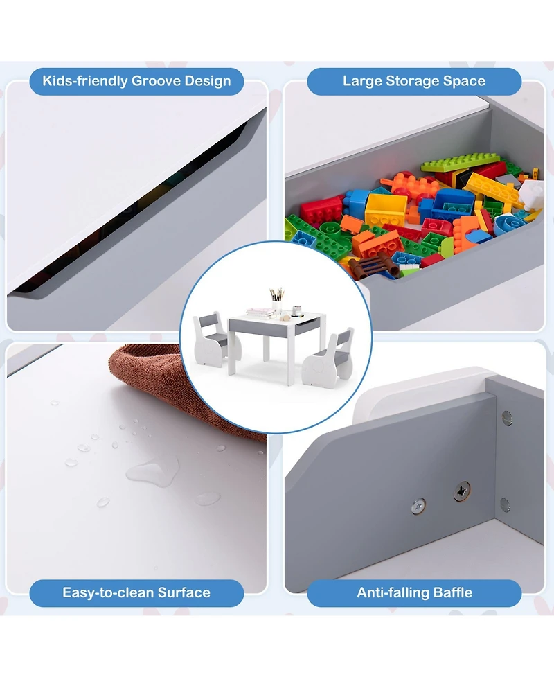 Slickblue 4-in-1 Wooden Activity Kids Table and Chairs with Storage Detachable Blackboard