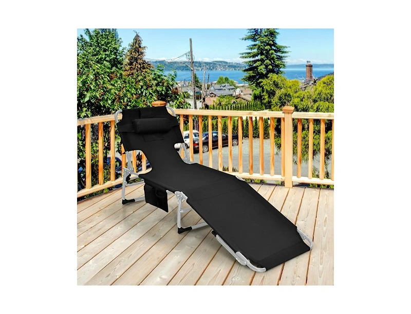 Slickblue Folding Beach Lounge Chair with Pillow for Outdoor
