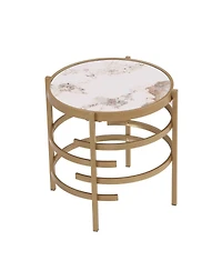 Simplie Fun Modern Side Table, Pandora Stone End Table, Golden Coffee Table 20.67"W X 20.67"D X 21.65'H