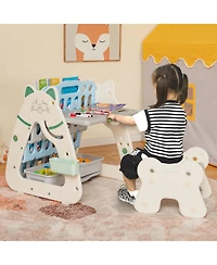 Slickblue 3-In-1 Double Sided Magnetic Dry-Erase Board with Stool and Flipped Writing Desktop