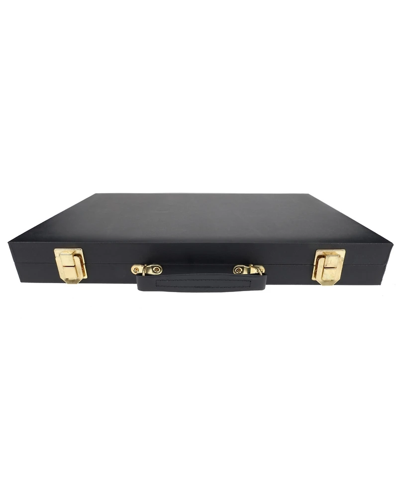 We Games Black Leatherette Backgammon Set, 14.75 x 9.75 in. closed