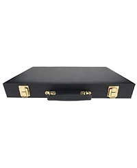 We Games Black Leatherette Backgammon Set, 14.75 x 9.75 in. closed
