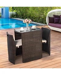 Costway 3 Pcs Cushioned Outdoor Wicker Patio Set Garden Lawn Sofa Furniture Seat No Assembly