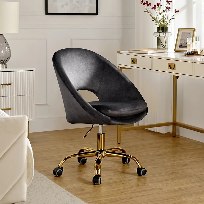 Hulala Home Modern Velvet Office Chair with Adjustable Swivel for Study Vanity