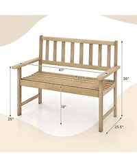 Teak Wood Garden Bench 2-Person Patio Bench with Backrest & Armrests