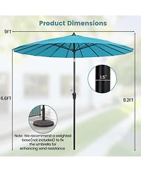 9 Ft Patio Round Market Umbrella with Push Button Tilt, Crank Handle