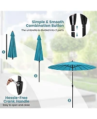 9 Ft Patio Round Market Umbrella with Push Button Tilt, Crank Handle