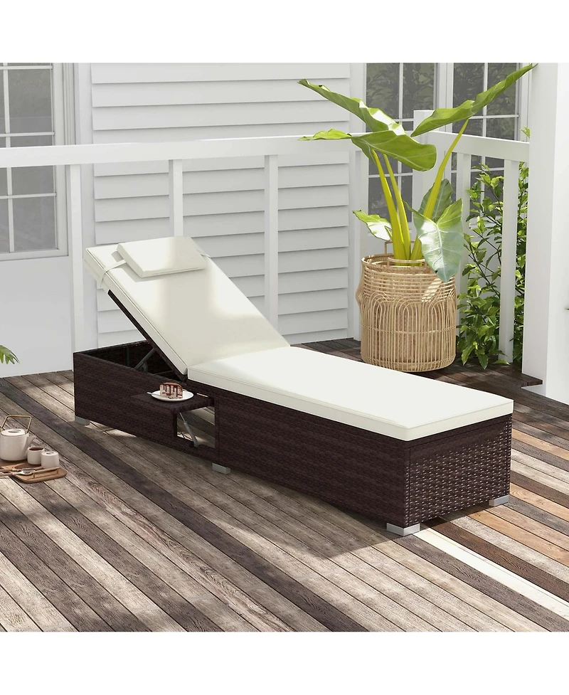 2 Pcs Patio Chaise Lounge with 6-level Backrest, Comfy Seat Cushion & Headrest