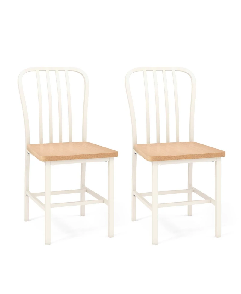 Dining Chairs Set of 2 High Back Navy Chairs Metal Frame Footrests Kitchen