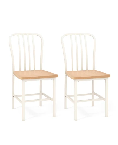 Dining Chairs Set of 2 High Back Navy Chairs Metal Frame Footrests Kitchen