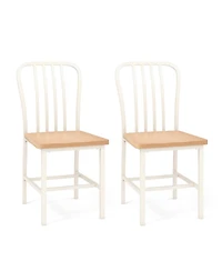 Dining Chairs Set of 2 High Back Navy Chairs Metal Frame Footrests Kitchen