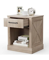 Sugift Compact Nightstand with Drawer and Open Compartment-Beige