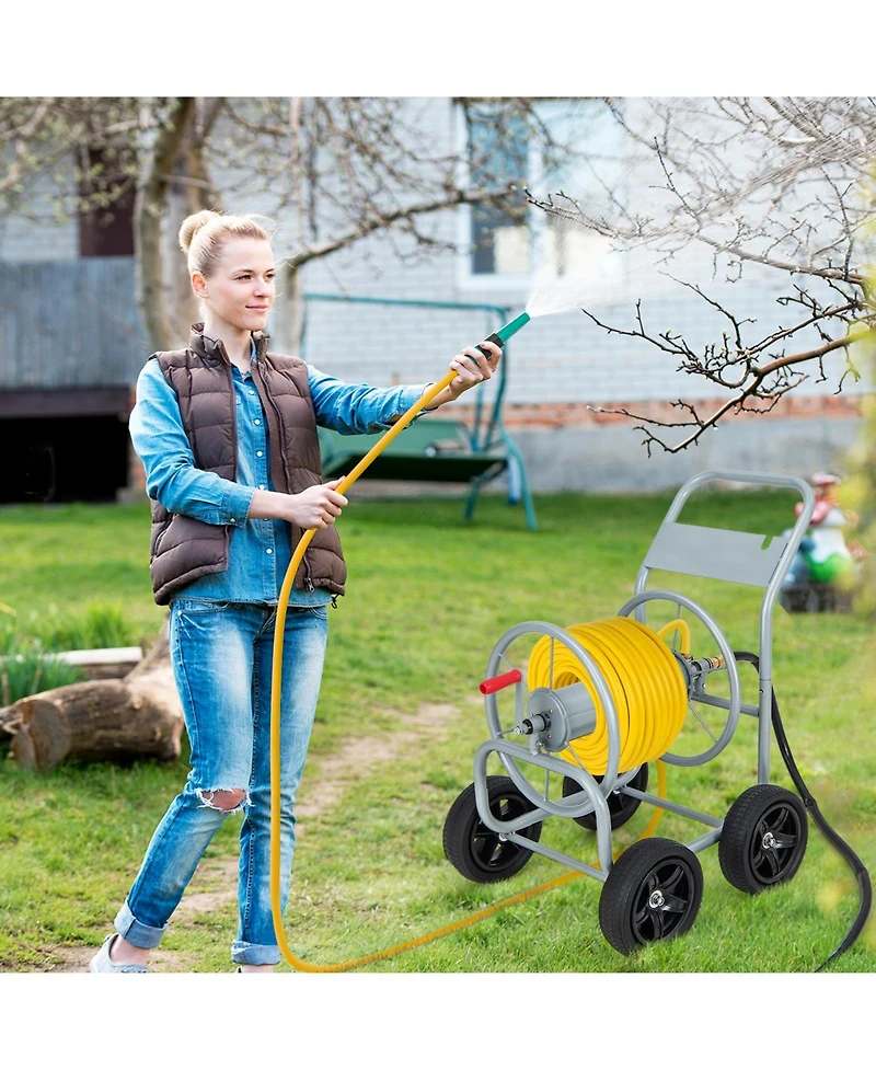 Inolait Garden Water Hose Reel Cart with 4 Wheels and Non-slip Grip - Silver