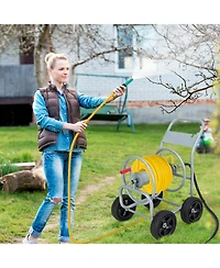 Inolait Garden Water Hose Reel Cart with 4 Wheels and Non-slip Grip - Silver