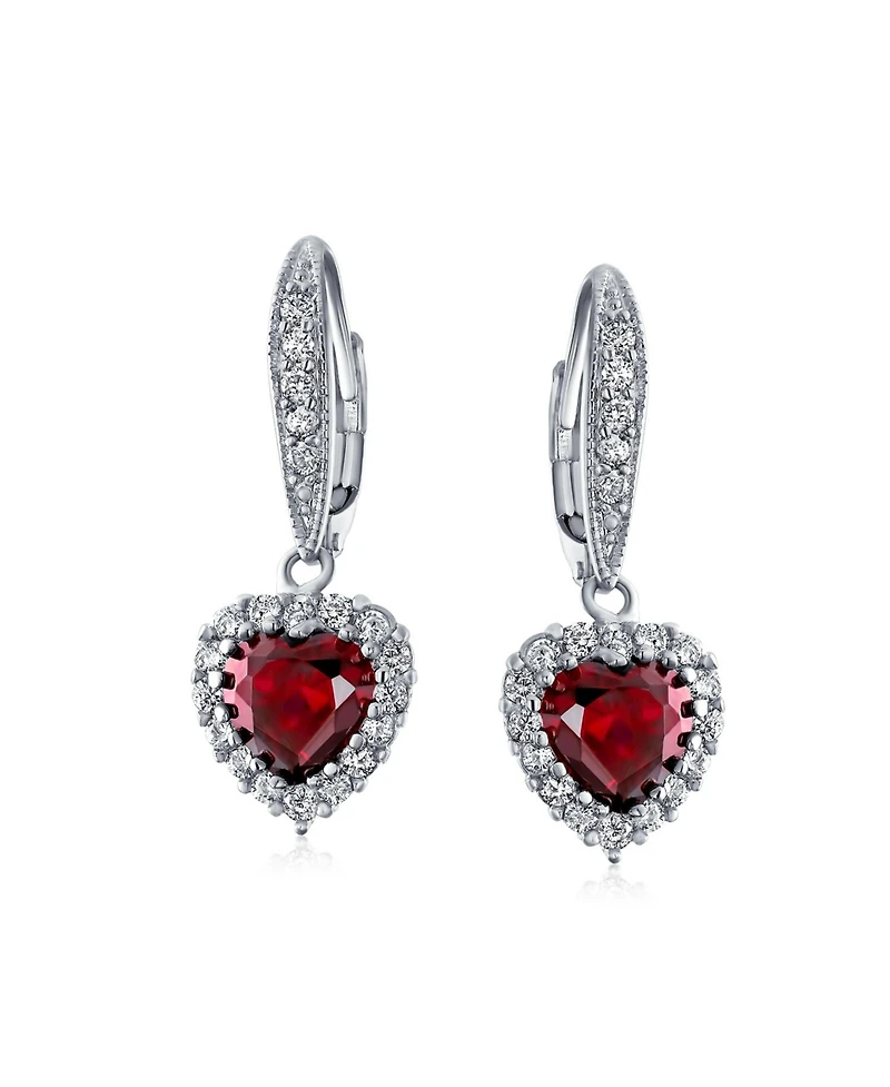 Bling Jewelry Romantic Red Pink Cz Heart Dangle Chandelier Earrings Rhodium Plated