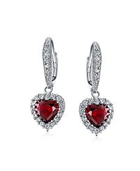 Bling Jewelry Romantic Red Pink Cz Heart Dangle Chandelier Earrings Rhodium Plated