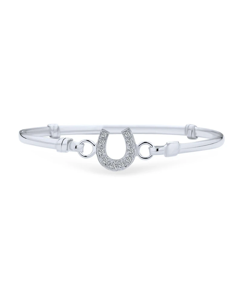 Bling Jewelry Good Luck Horseshoe Bangle Equestrian Bracelet Graduation Gift Cubic Zirconia Cz Pave Sterling Silver