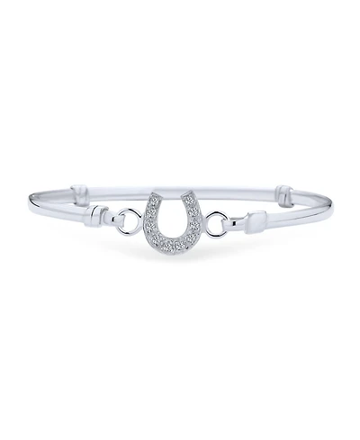 Bling Jewelry Good Luck Horseshoe Bangle Equestrian Bracelet Graduation Gift Cubic Zirconia Cz Pave Sterling Silver