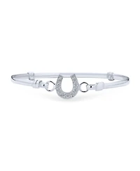 Bling Jewelry Good Luck Horseshoe Bangle Equestrian Bracelet Graduation Gift Cubic Zirconia Cz Pave Sterling Silver