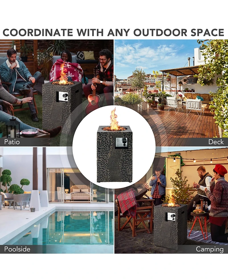 Costway 16'' Square Outdoor Propane Fire Pit w/Lava Rocks Waterproof Cover 30,000 Btu