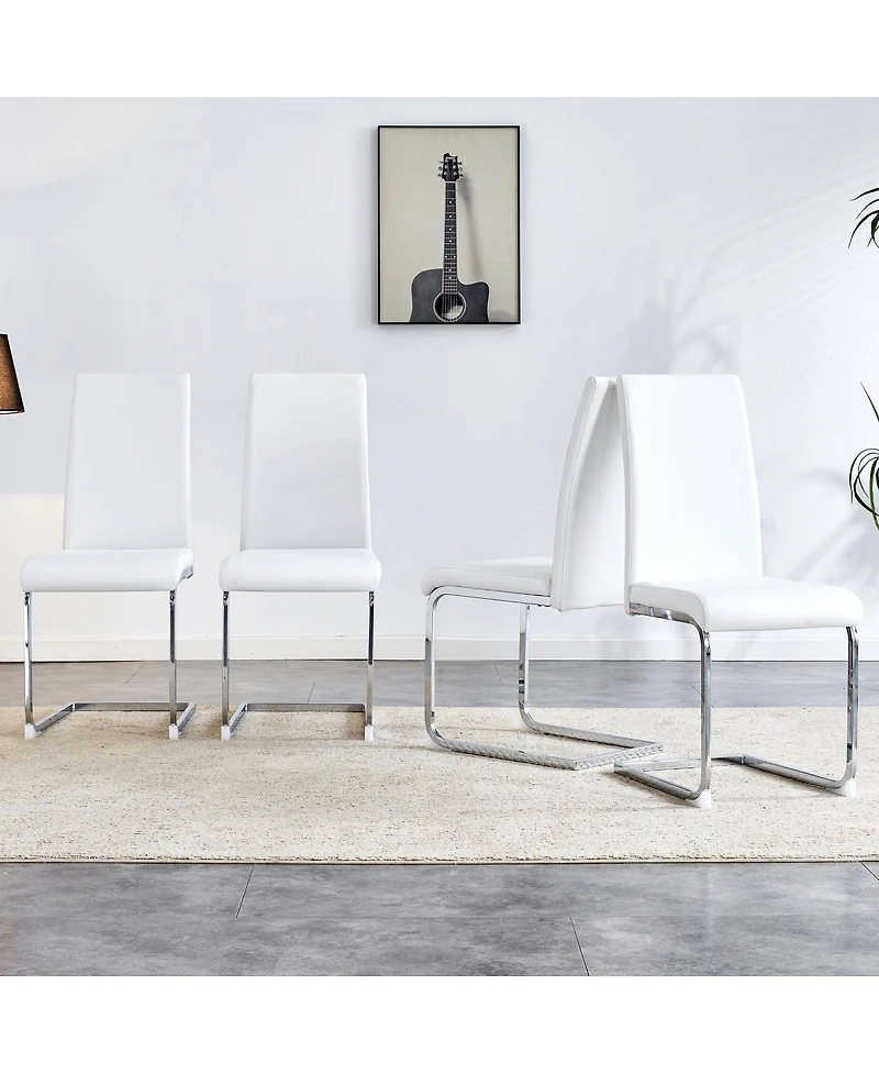 Pu Leather Dining Chairs, Set of 4, White