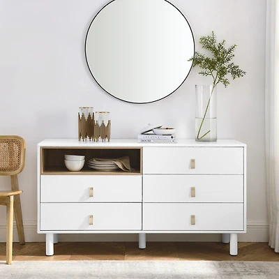 Multifunctional 5-drawer cabinet with leather handles