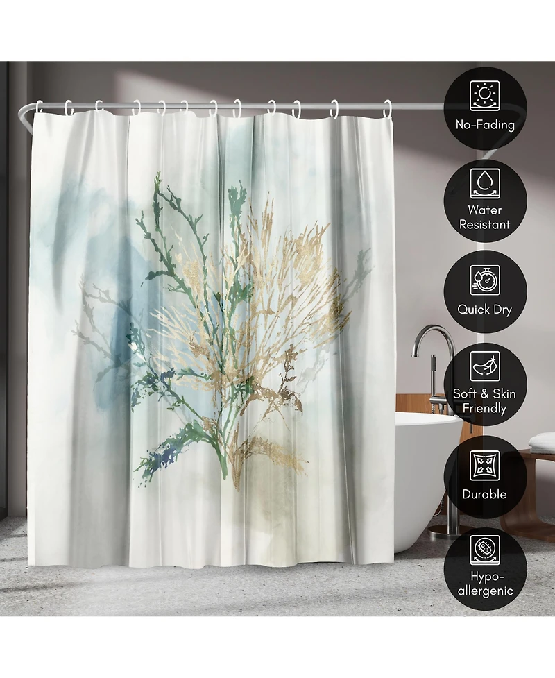 71x74 Coastal Shower Curtain - Green Coral by Pi Creative Art