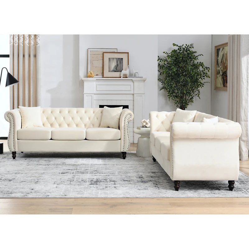 Streamdale Furniture 3-Seater + 3-Seater Combination Sofa.Beige Velvet