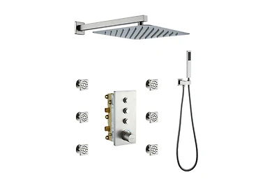 Casainc 3 Functions 12 Inch Wall Mount Thermostatic Shower System with 6 Body Jets