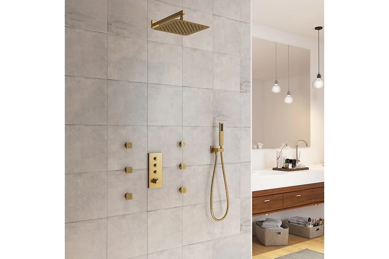 Casainc 3 Functions 12 Inch Wall Mount Thermostatic Shower System with 6 Body Jets
