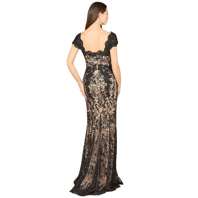 Lara Women's Long Bell Sleeve V-Neck Beaded Gown