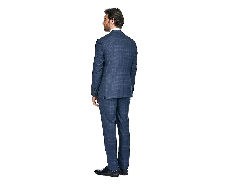 Slim Fit 3PC Tailored Blue Check Men's Suit