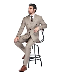 Gino Vitale Men's 2 Piece Slim Fit Brown Check Double Breasted Suit