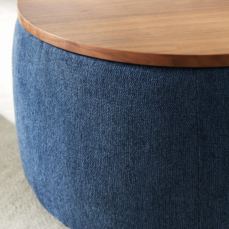 Streamdale Round Storage Ottoman, 2 In 1 Function, Work As End Table And Ottoman