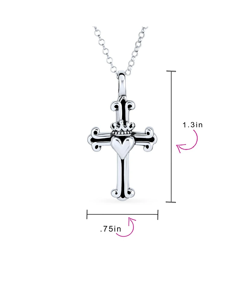 Bling Jewelry Ancient Saint James Fleur De Lis Cross Pendant Necklace in Oxidized Silver