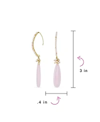 Bling Jewelry Boho Wire Wrap Cluster Bead Accent Elongated Fish Hook Soft Light Pink Peach Natural Rose Quartz Long Teardrop Chandelier Dangle Earring